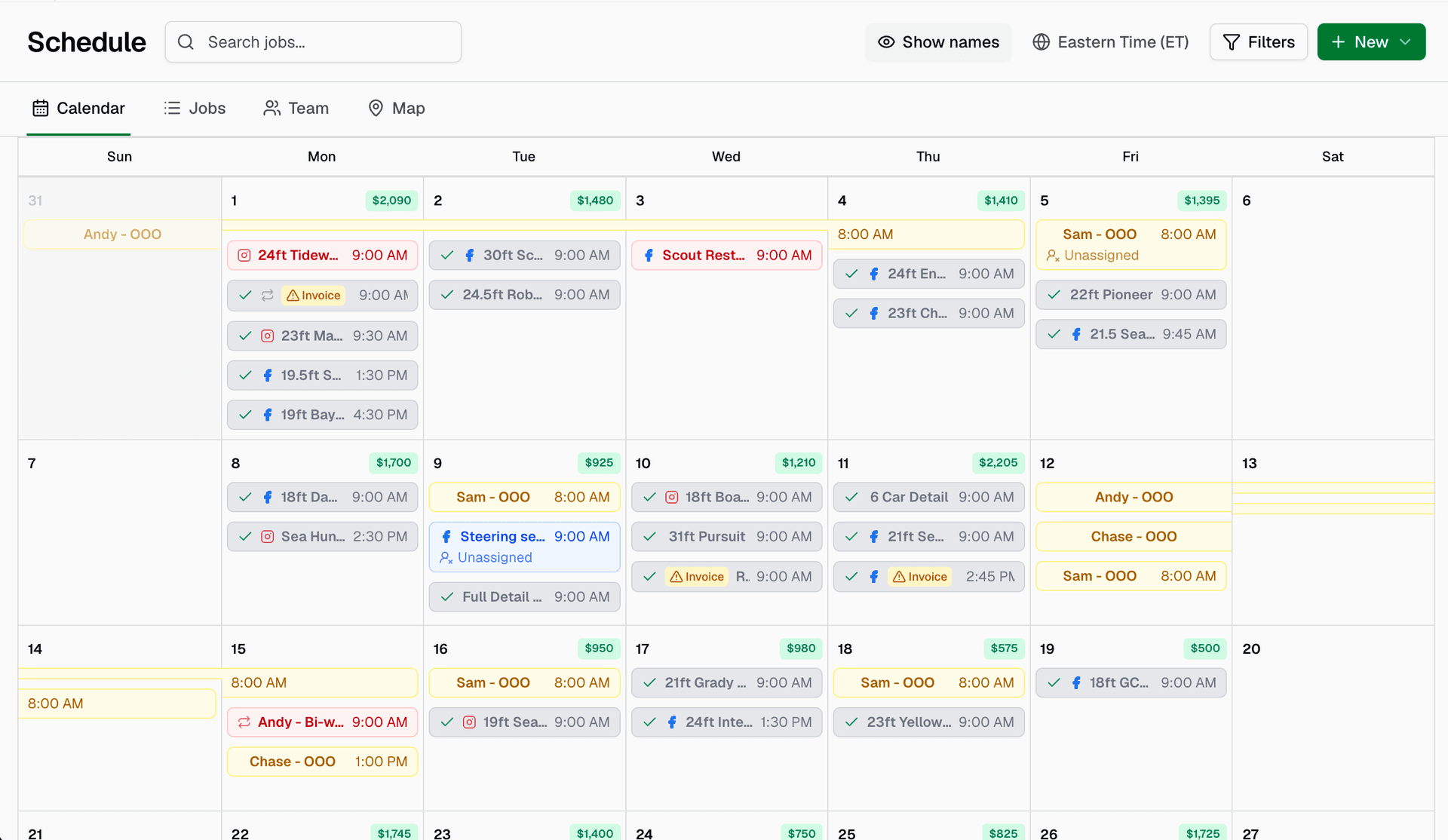 Apex booked calendar of detailing jobs